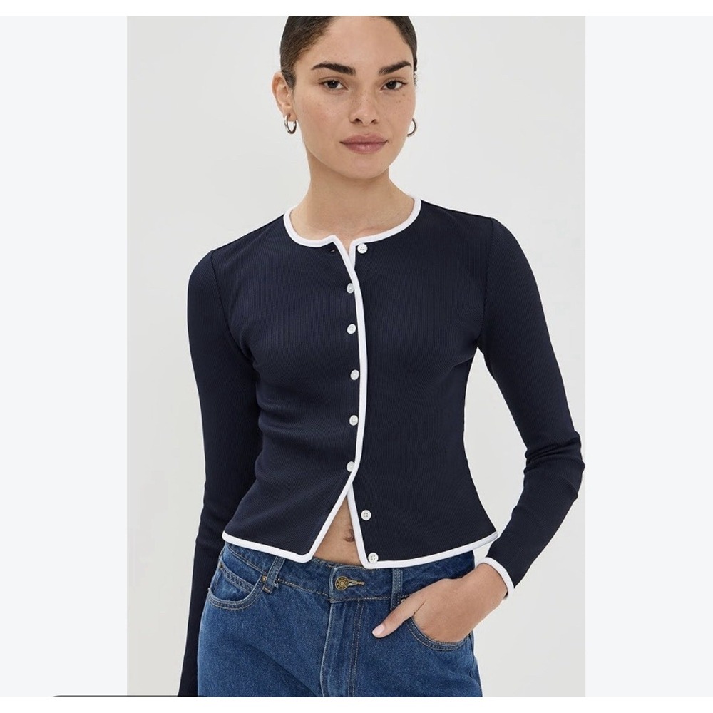Veronica Beard Wilmer cotton-blend Cardigan Blue White XL